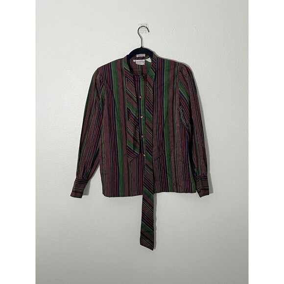 Levi’s Vintage Striped Long Sleeve Button Down Blouse With Tie Size 8 - Picture 1 of 13